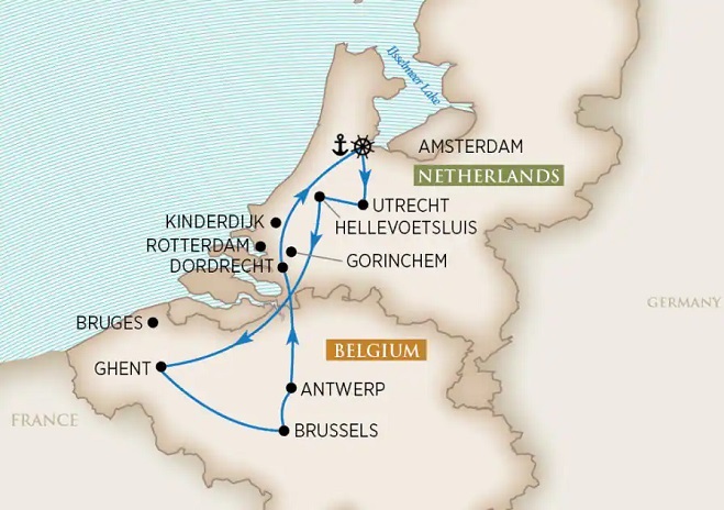 Best of Holland and Belgium  Cruise Map